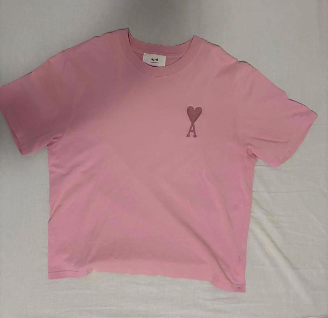 【美品】AMIPARIS ピンク ハート刺繍 半袖Tシャツ