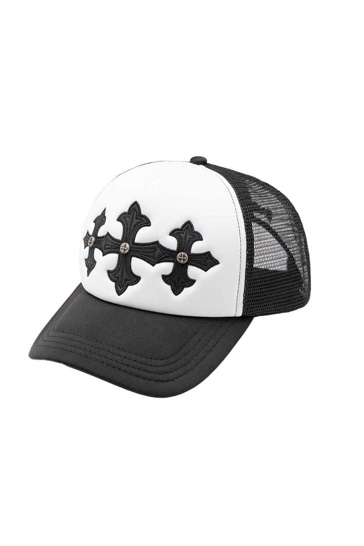 帽子 supplier Cross Leather Patch Mesh Cap