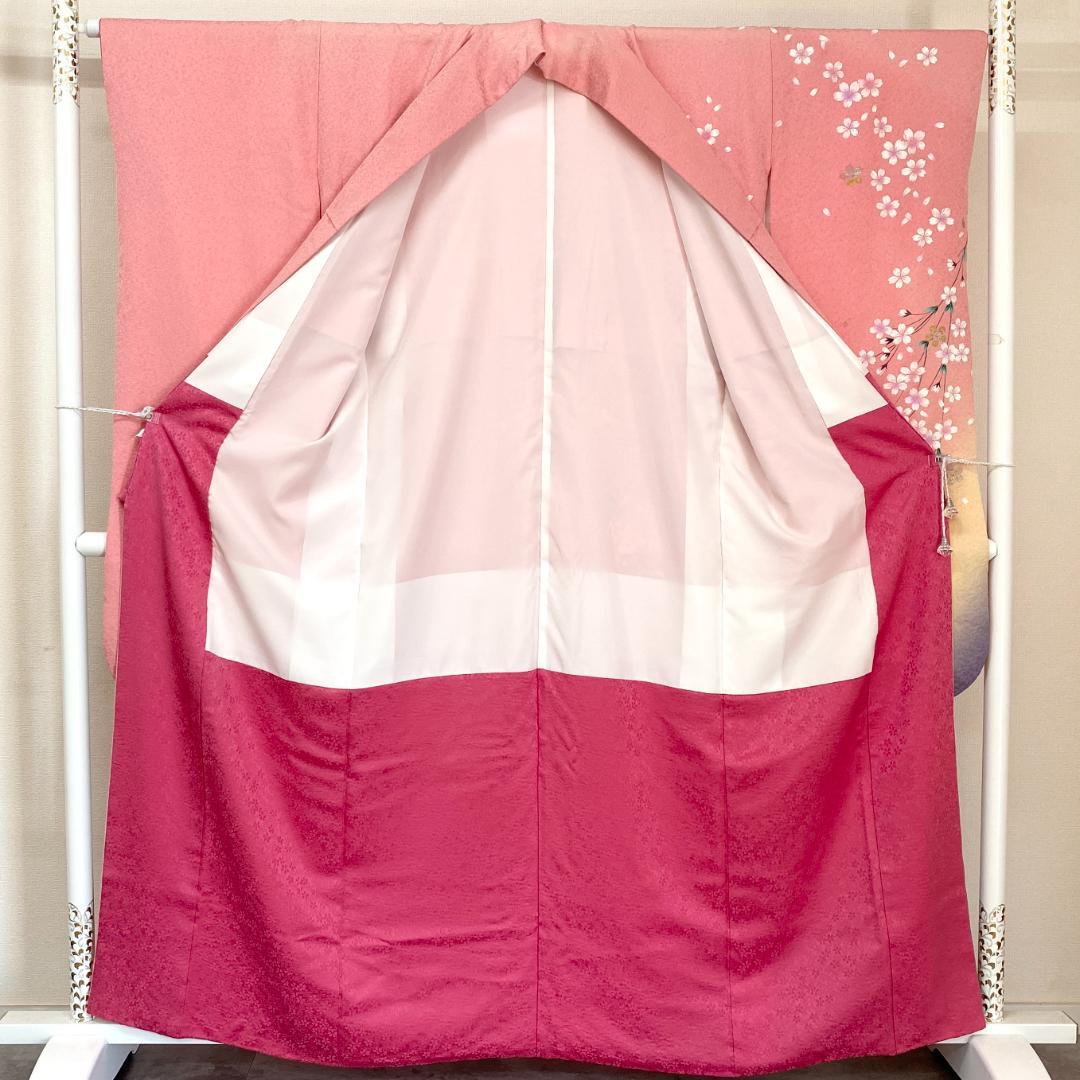 akmx184 正絹 振袖 ピンク色 パールトーン加工 7号 花柄