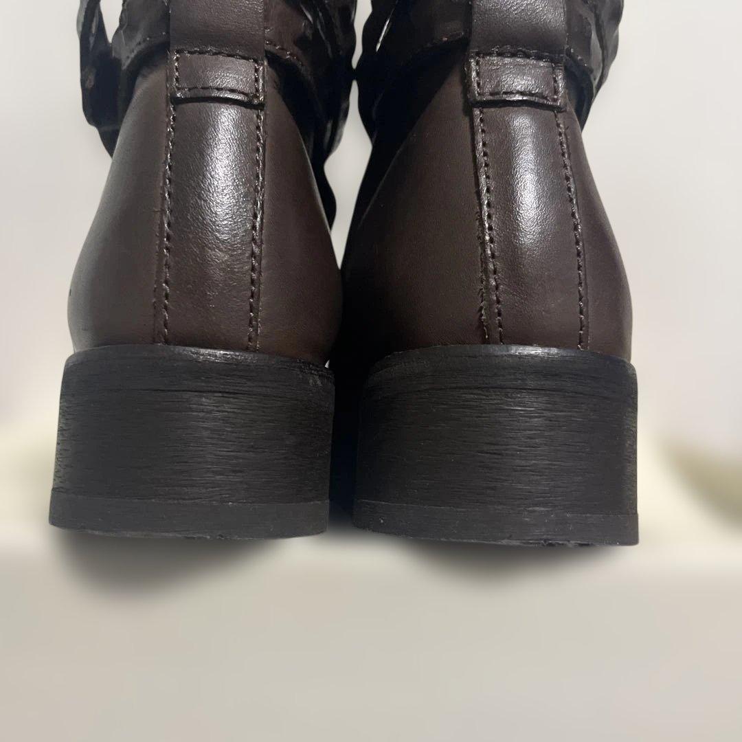 DIESEL ブラウンレザーブーツ スタッズ付き