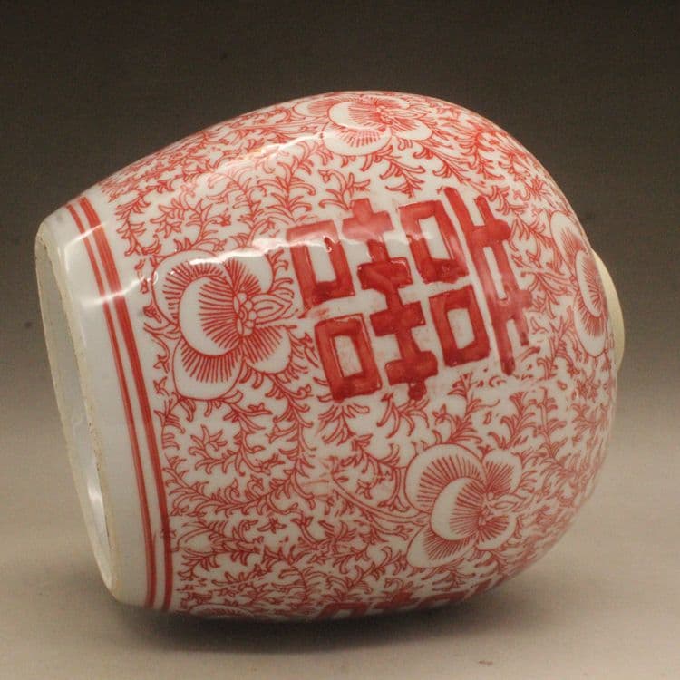 清光緒釉里紅双喜茶壺 景徳鎮 陶磁器 装飾品 現代工芸品美術品 置物