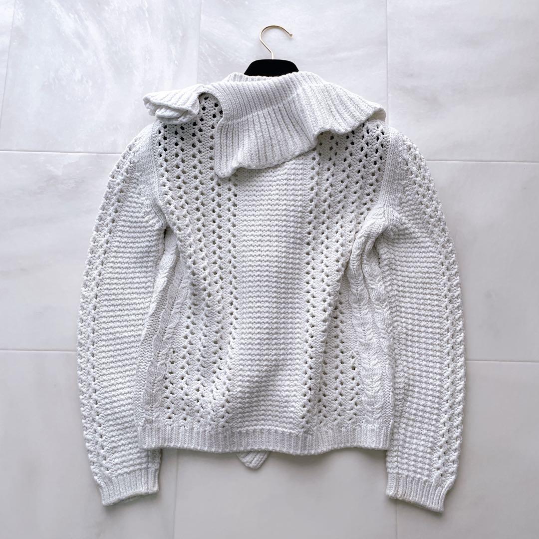 美品✨希少 エルマンノシェルヴィーノ ニットカーディガン フリルカラー 手編み