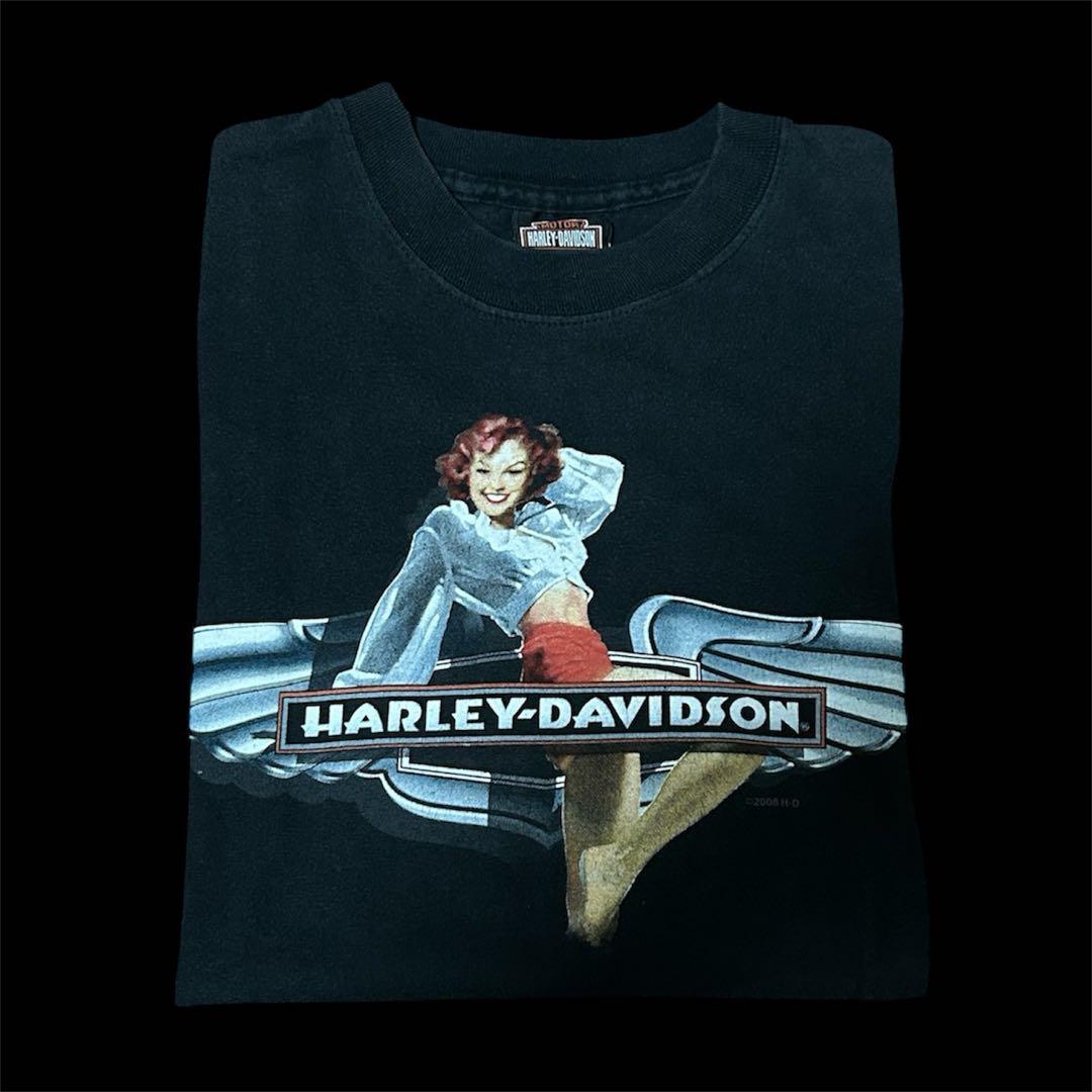 USA製 ハーレー tee ウイング モーターサイクル ブラック 08年 レア
