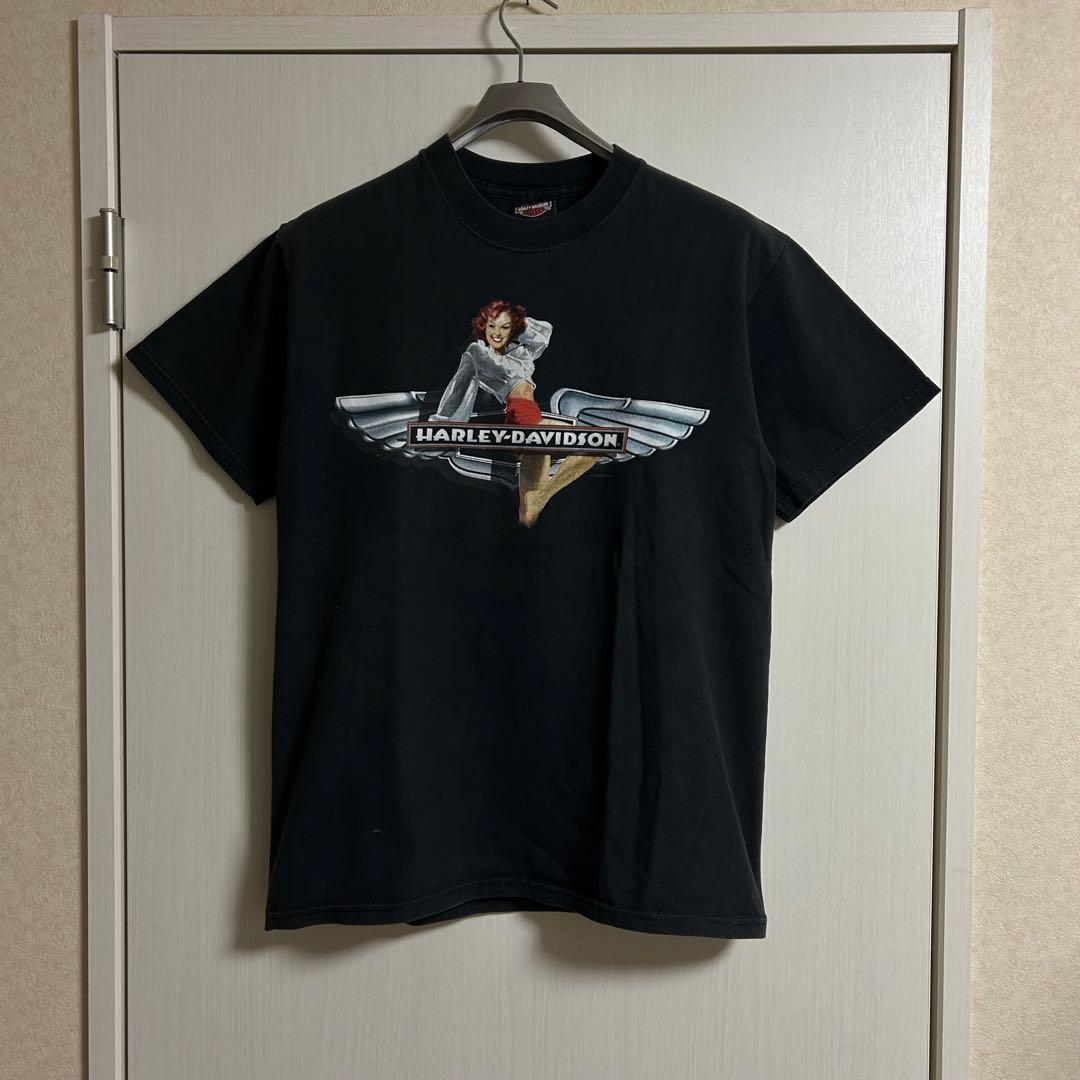 USA製 ハーレー tee ウイング モーターサイクル ブラック 08年 レア