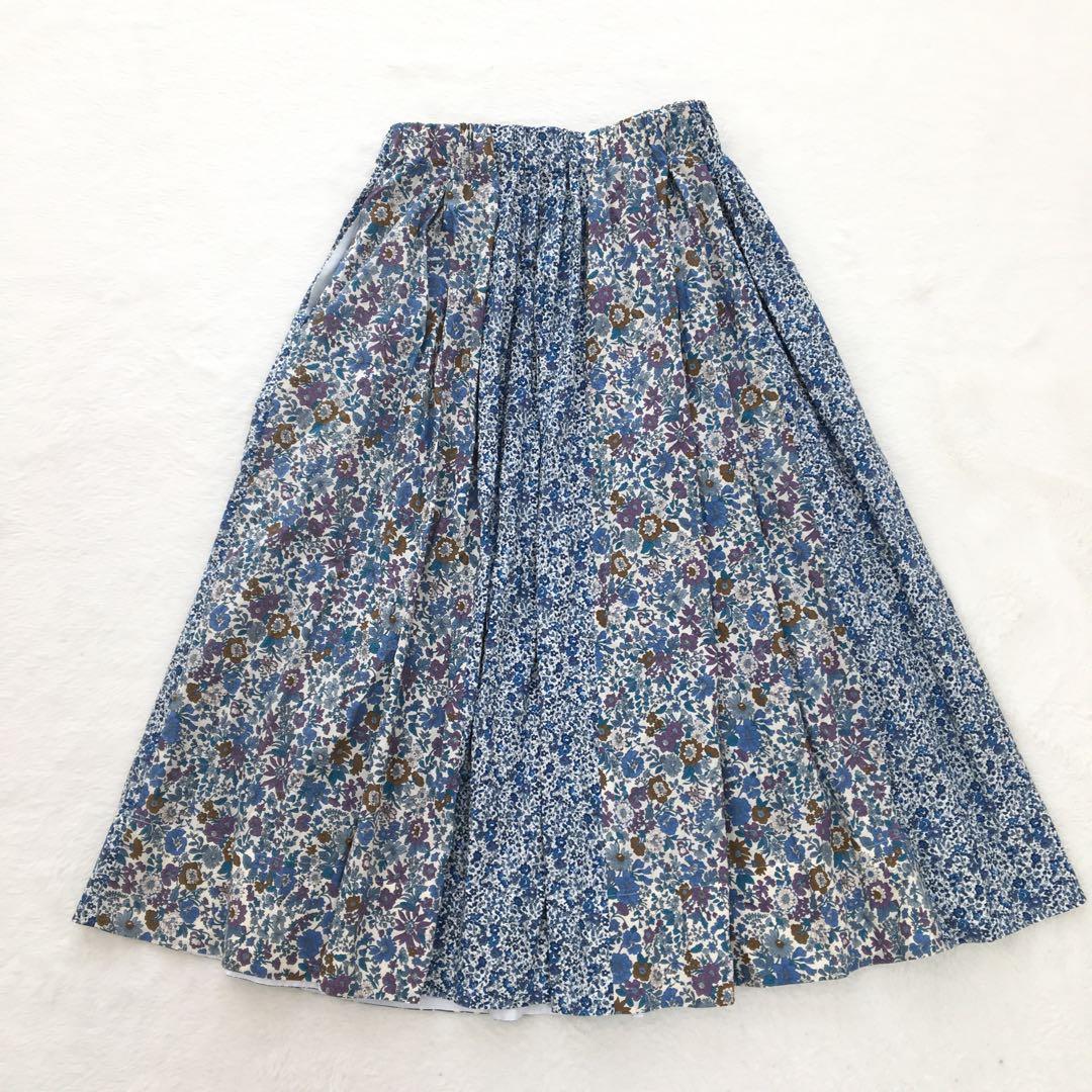 アデュートリステス フレアスカート リバティ パッチワーク 花柄 青 上品 美品
