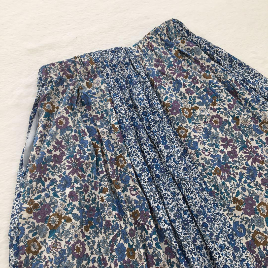 アデュートリステス フレアスカート リバティ パッチワーク 花柄 青 上品 美品