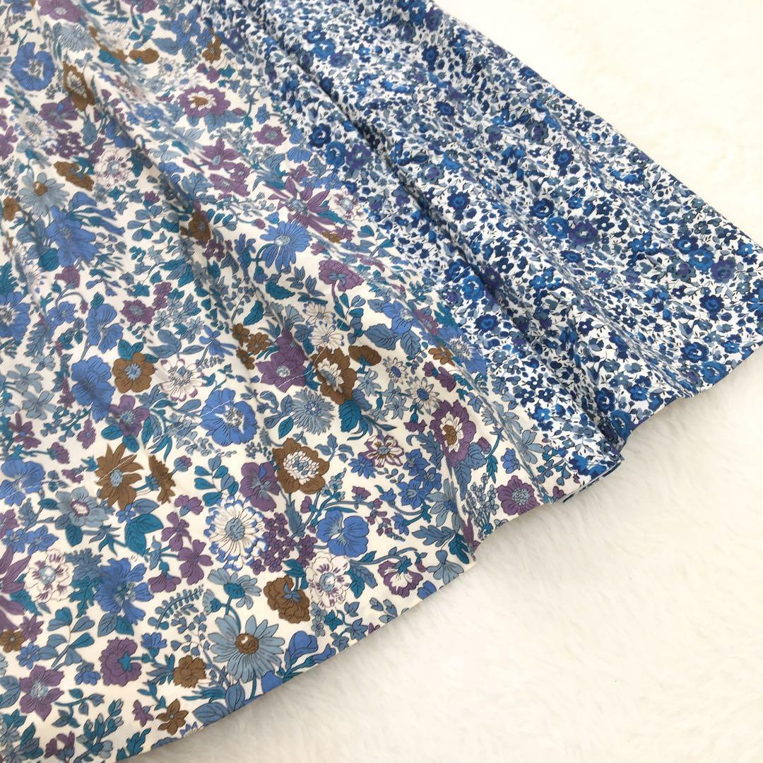アデュートリステス フレアスカート リバティ パッチワーク 花柄 青 上品 美品