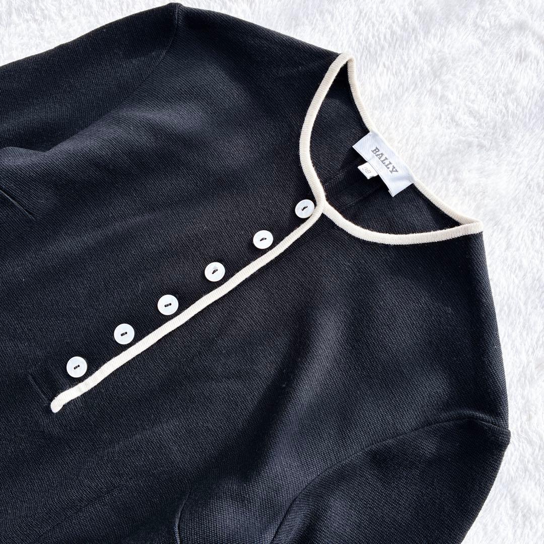 美品 BALLY ワンピース 38 ハイゲージニット 長袖 黒 ブラック 膝丈