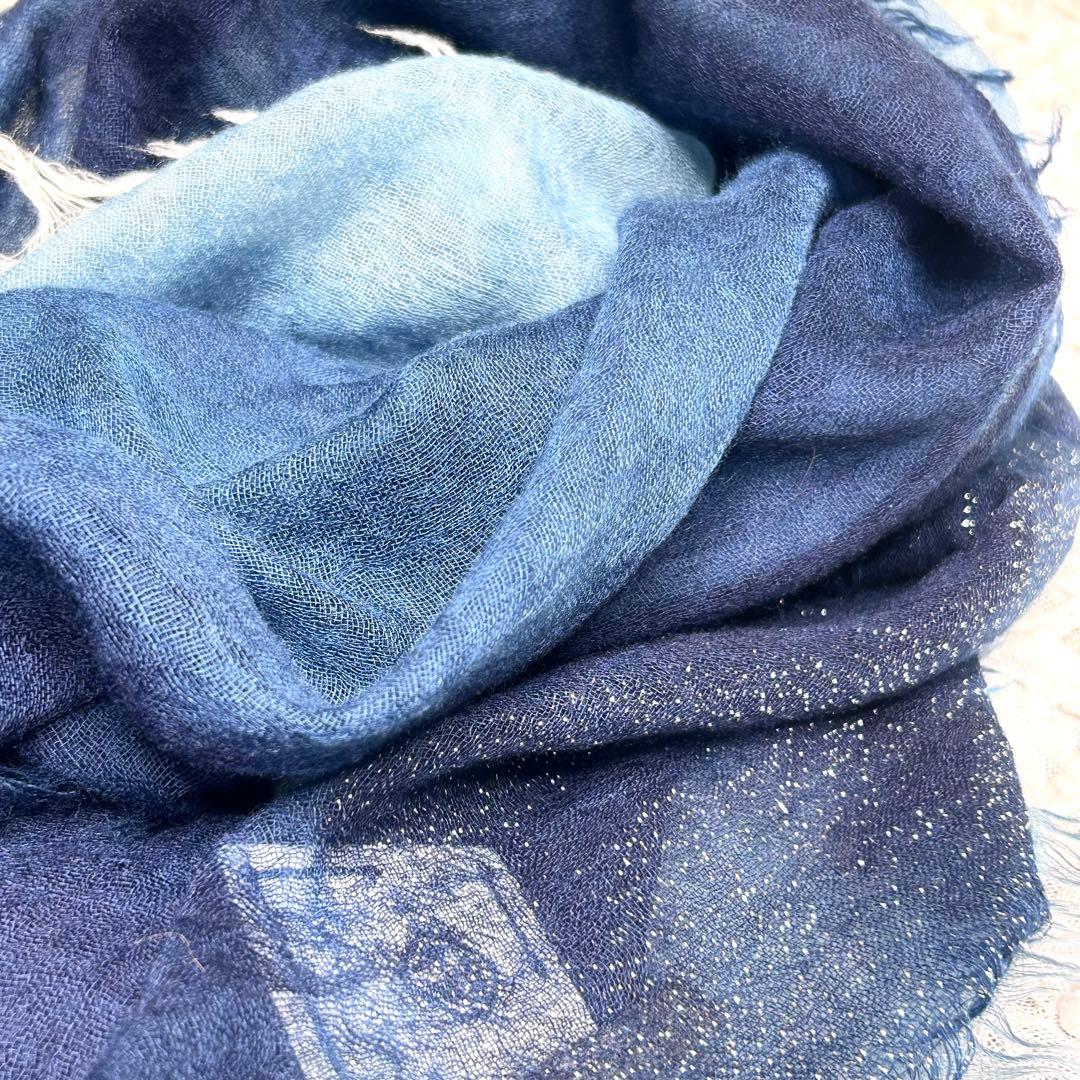 新品タグ付 Hosokawa カシミヤストール 藍染め 細川毛織 グラデーション