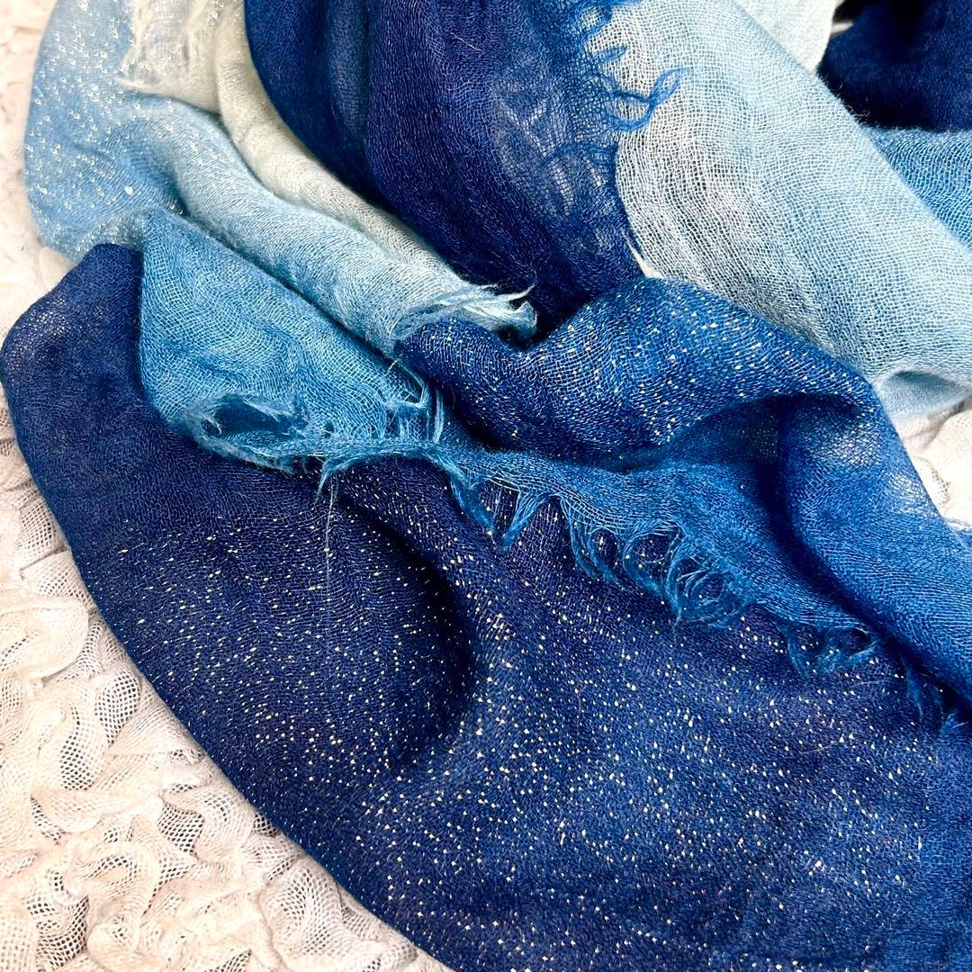 新品タグ付 Hosokawa カシミヤストール 藍染め 細川毛織 グラデーション