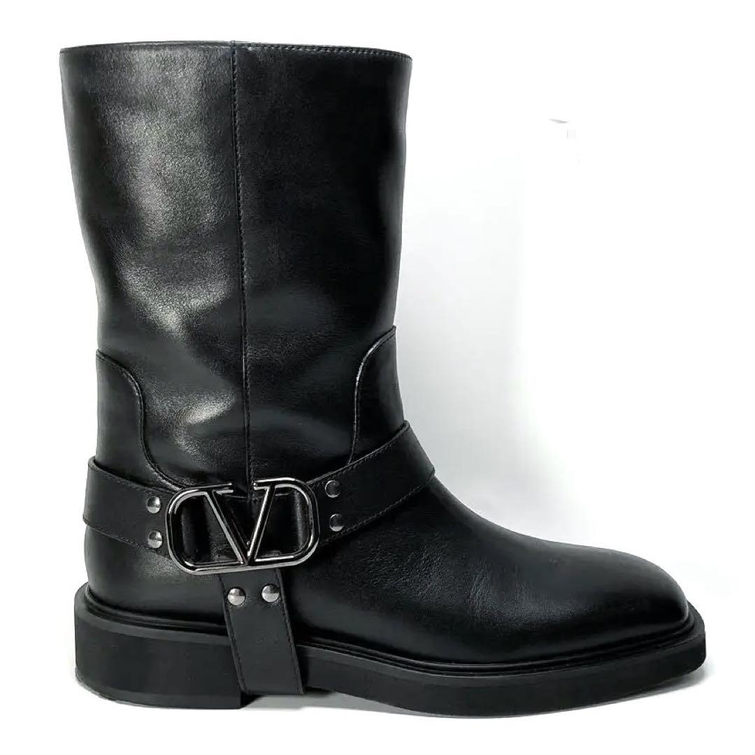 VALENTINO 　アンクルブーツ　Vロゴ　シグネチャー　レザー　25.5cm