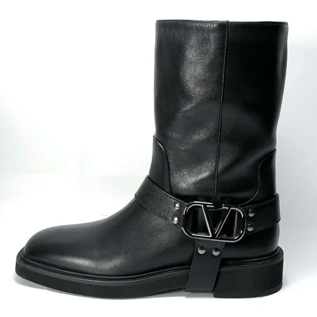 VALENTINO 　アンクルブーツ　Vロゴ　シグネチャー　レザー　25.5cm