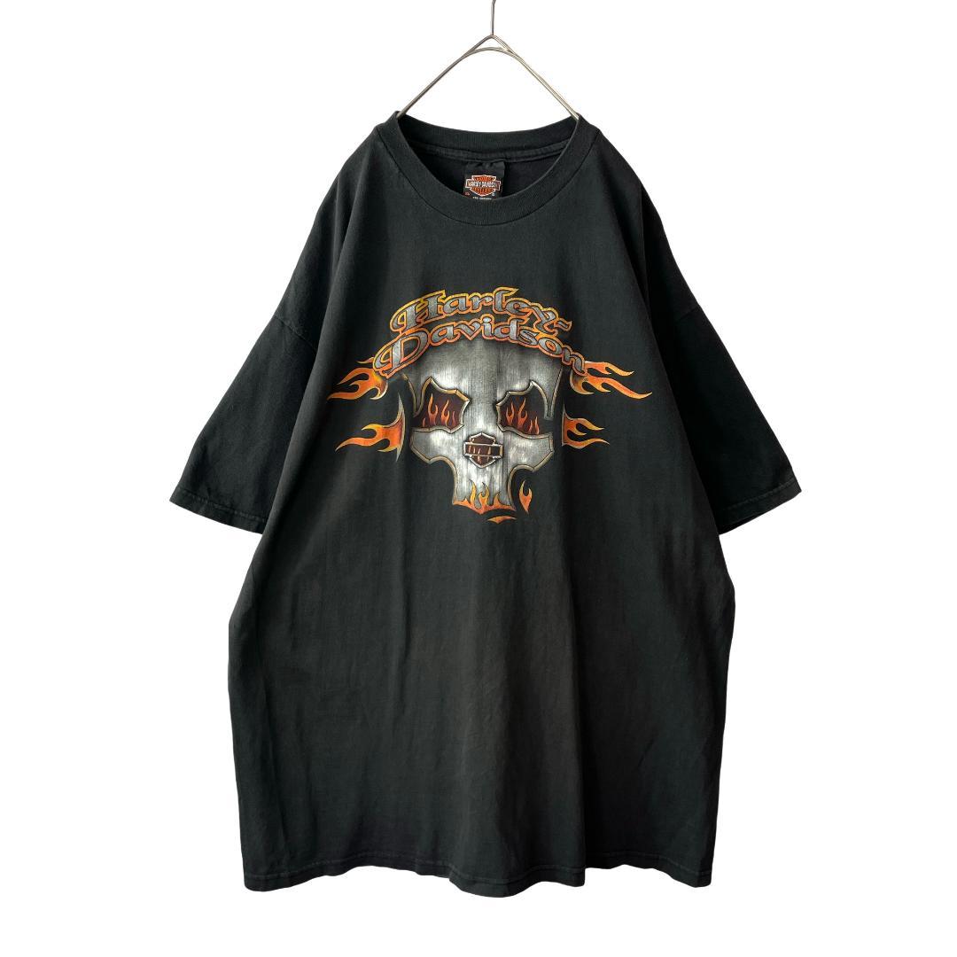 90s USA製 ハーレーダビッドソン スカル Tシャツ フェードブラック XL