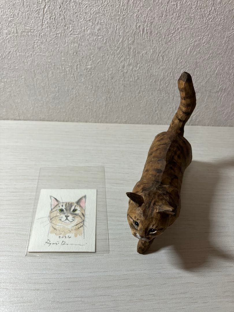 【希少】バンナイリョウジ　木彫り猫