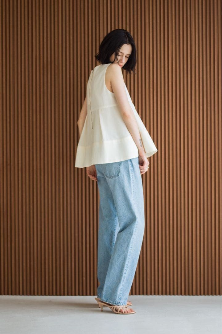 ebure 定番 ウォッシュドデニムストレートパンツ 34