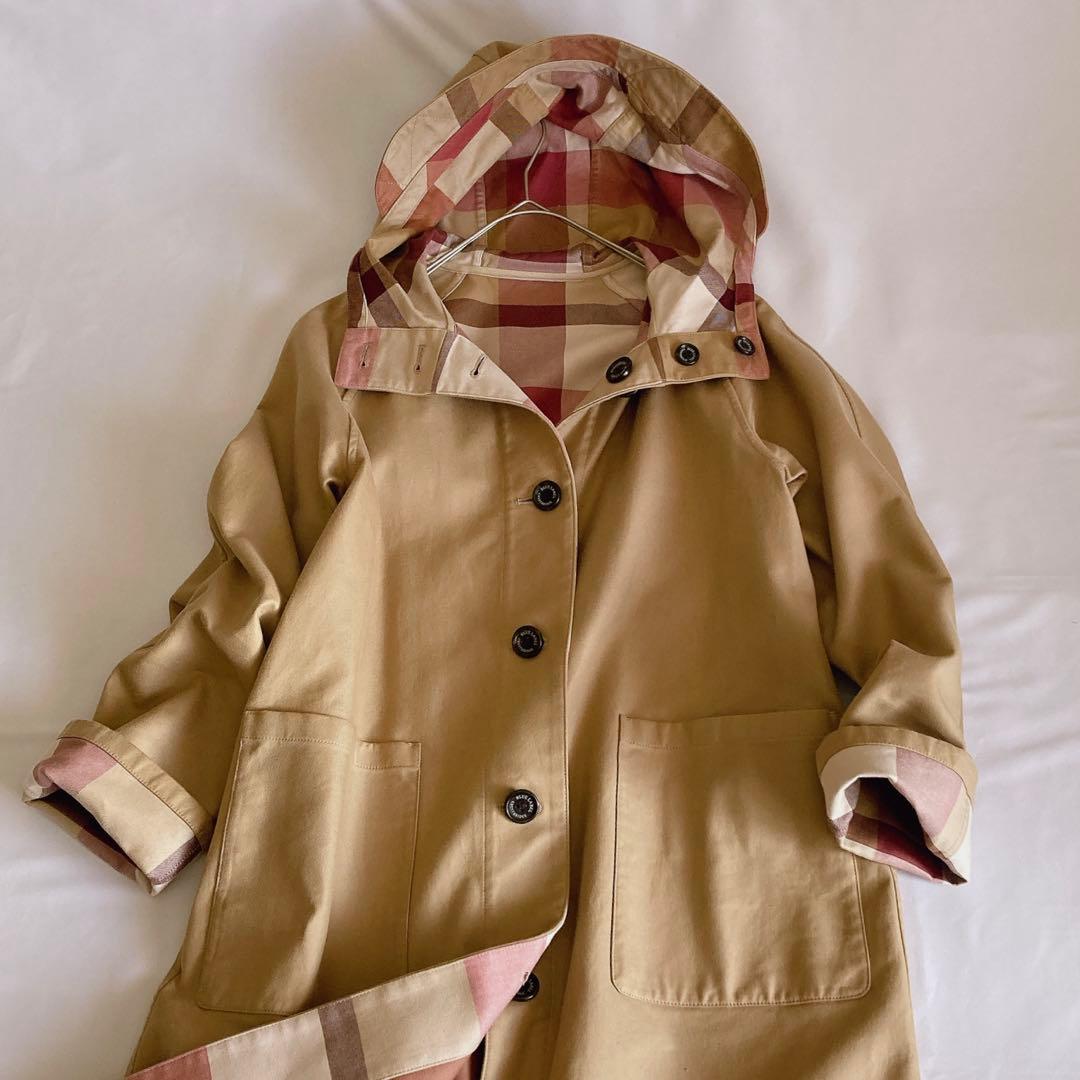美品 ブルーレーベルクレストブリッジ ダブルフェイスコート 38 チェック 綿