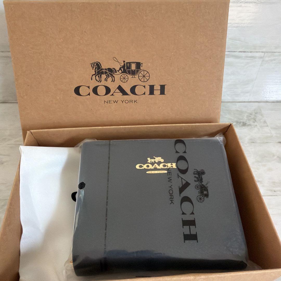 COACH 黒 二つ折り財布 レザー