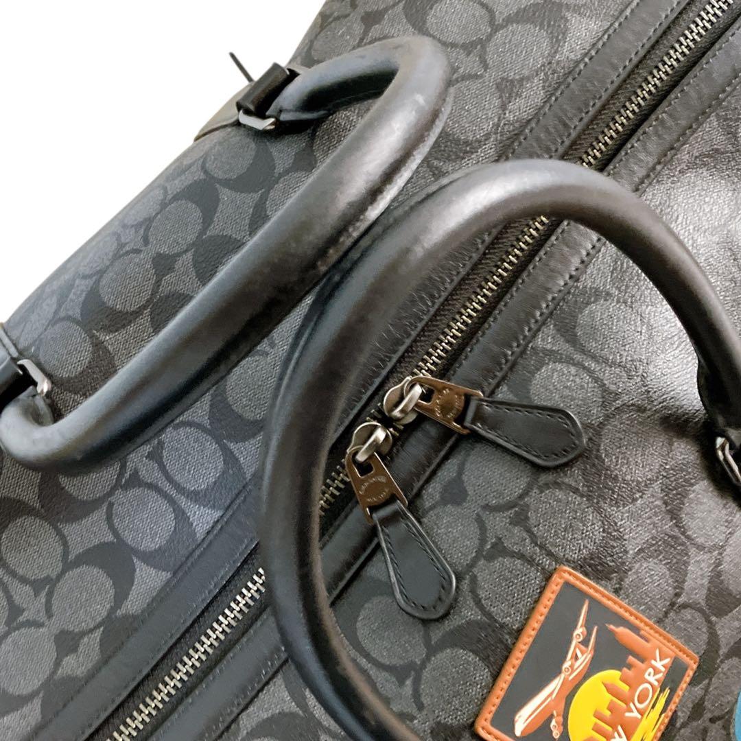 コーチ 良品 2way 斜め掛け可 シグネチャーワッペン ボストンバッグ グレー
