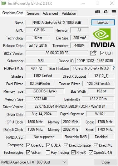 GTX 1060 3GB MSI 値下げ不可 動作保証