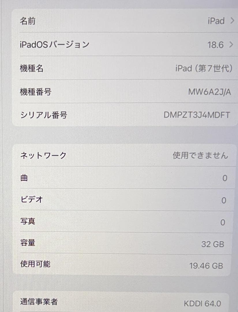 3*0様 iPad (第7世代) 32GB MW6A2J/A Cellular