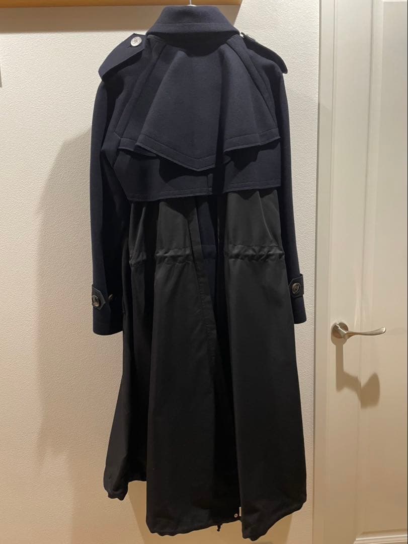 【美品】sacai ロングコート 黒×ネイビー