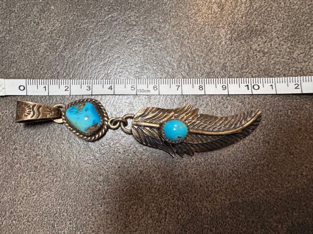 ターコイズ装飾シルバー925羽根ネックレス