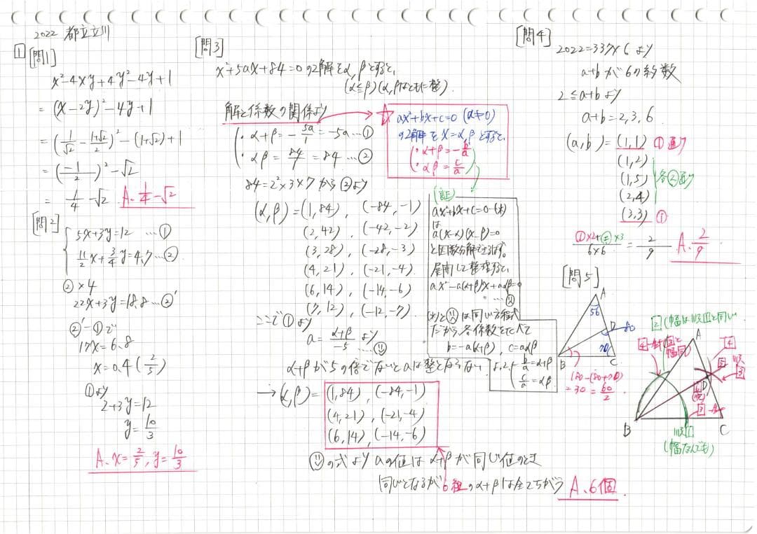 塾講師オリジナル数学解説 自校作成10校 2022 高校入試 過去問