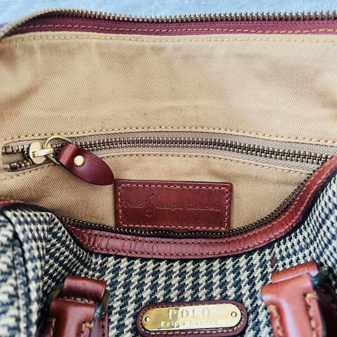 POLO RALPH LAURENミニボストンバッグ　千鳥格子　ブラウン