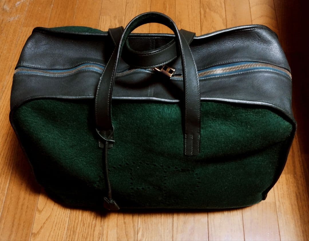 エルメス◇ボストンバッグ◇フェルト✕レザー◇グリーン◇オシャレ◇希少◇格安出品