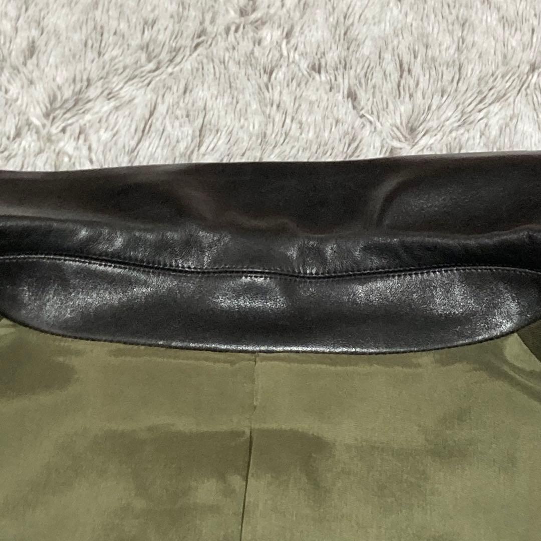 ☆希少☆美品☆Y's ワイズ　トレンチコート　ラムレザーラペル切替　カーキ