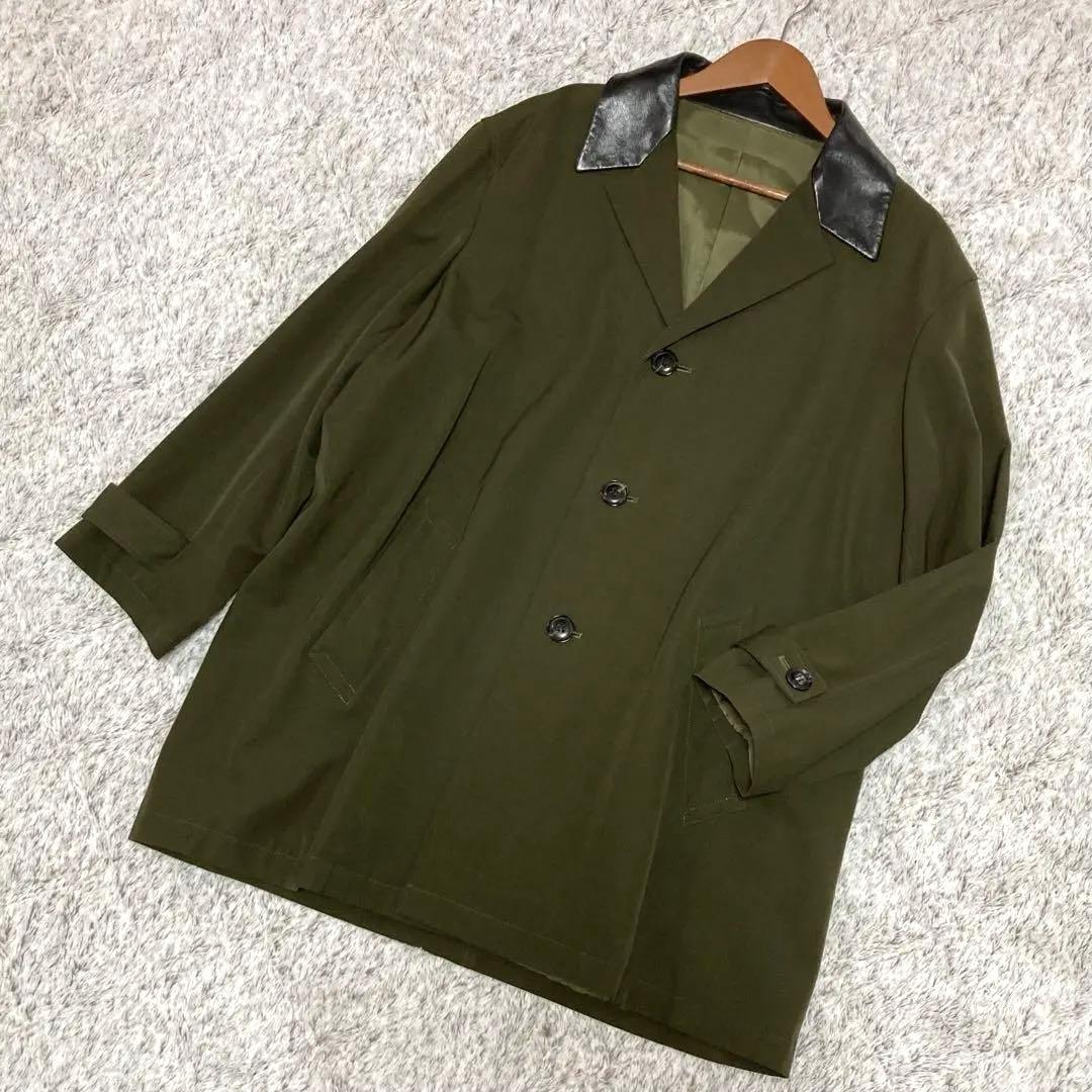☆希少☆美品☆Y's ワイズ　トレンチコート　ラムレザーラペル切替　カーキ