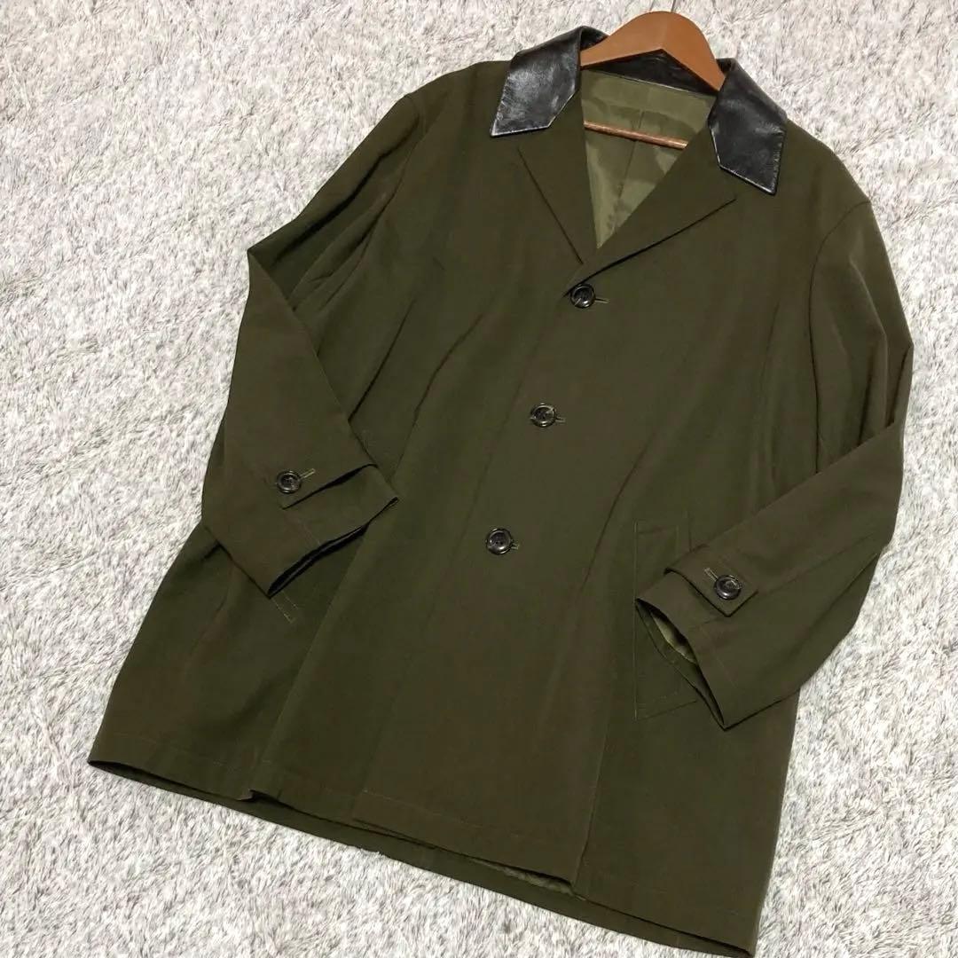 ☆希少☆美品☆Y's ワイズ　トレンチコート　ラムレザーラペル切替　カーキ