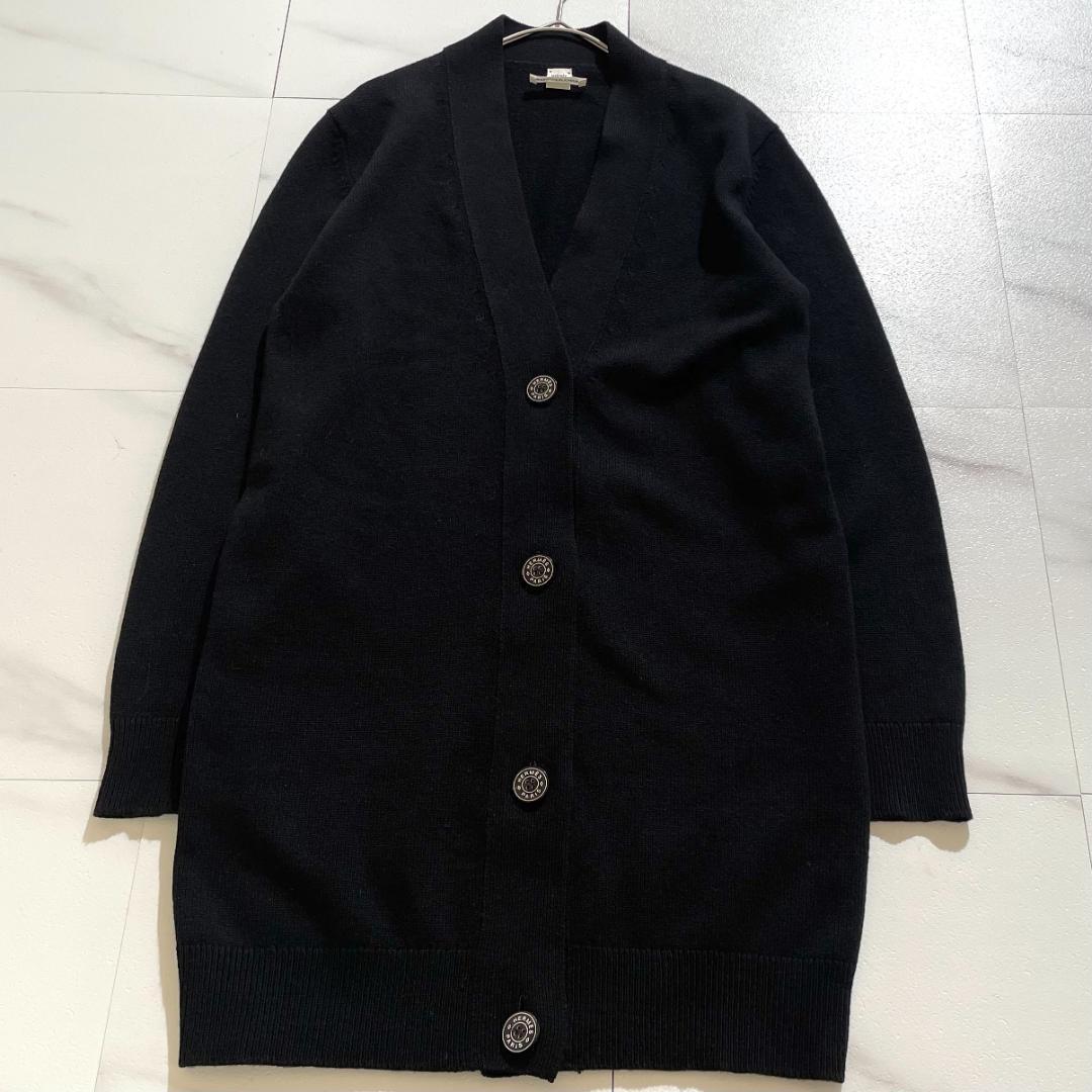 【極美品/カシミヤ100%】HERMES エルメス ロングカーディガン 黒