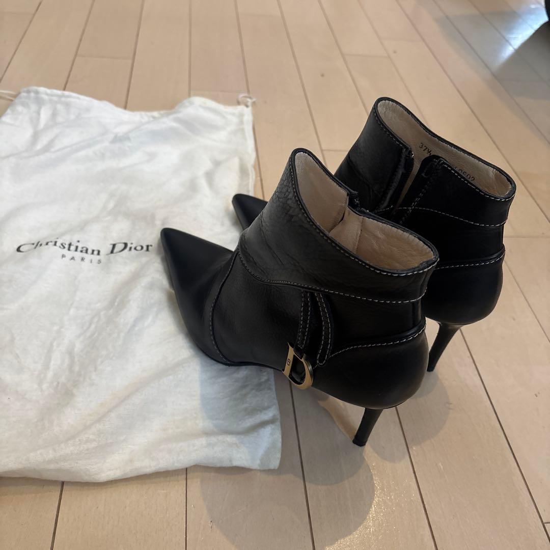 Christian Dior ブラックレザー ショートブーツ 37.5サイズ