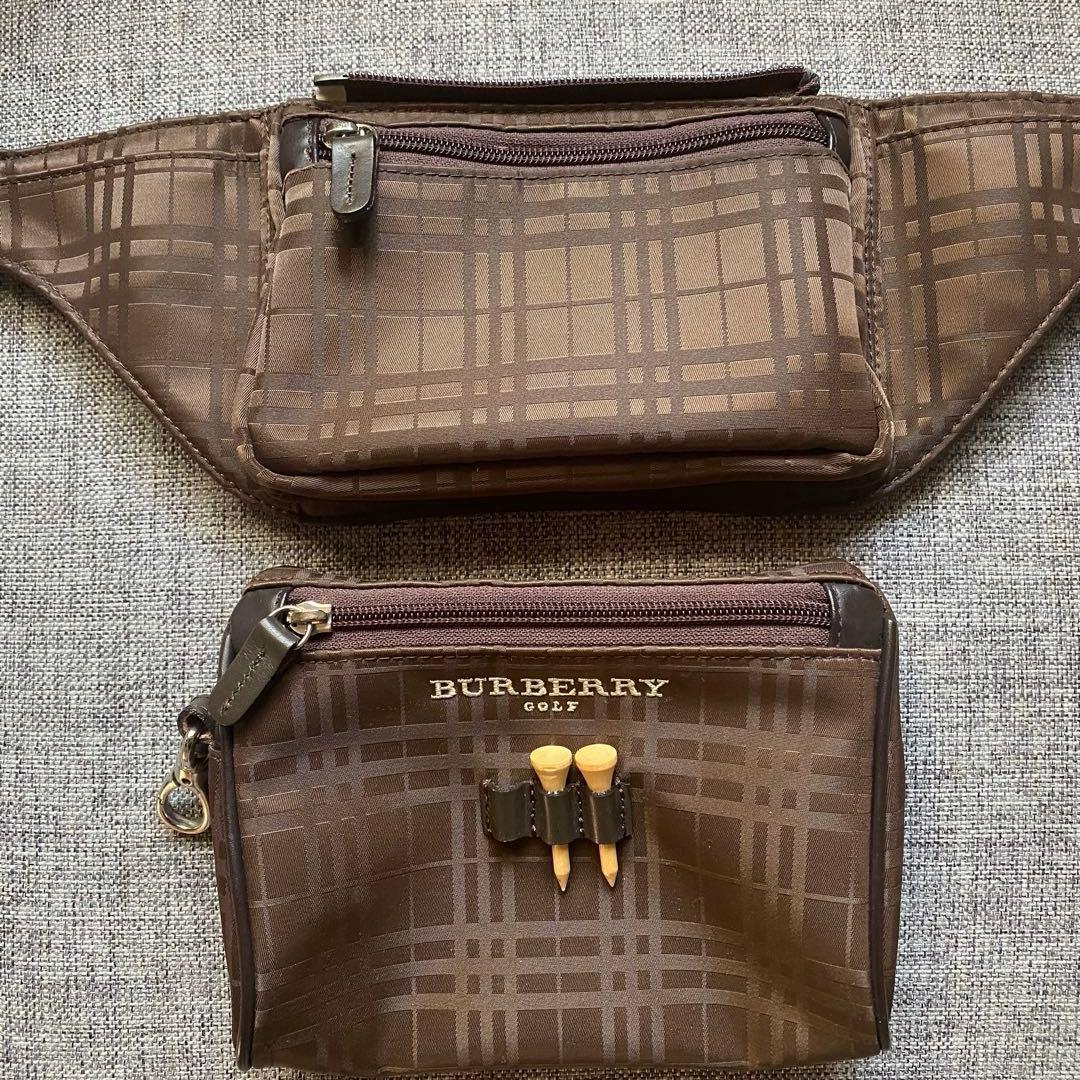 バーバリーBurberryゴルフウェストポーチ2ウェイ茶色ブラウン