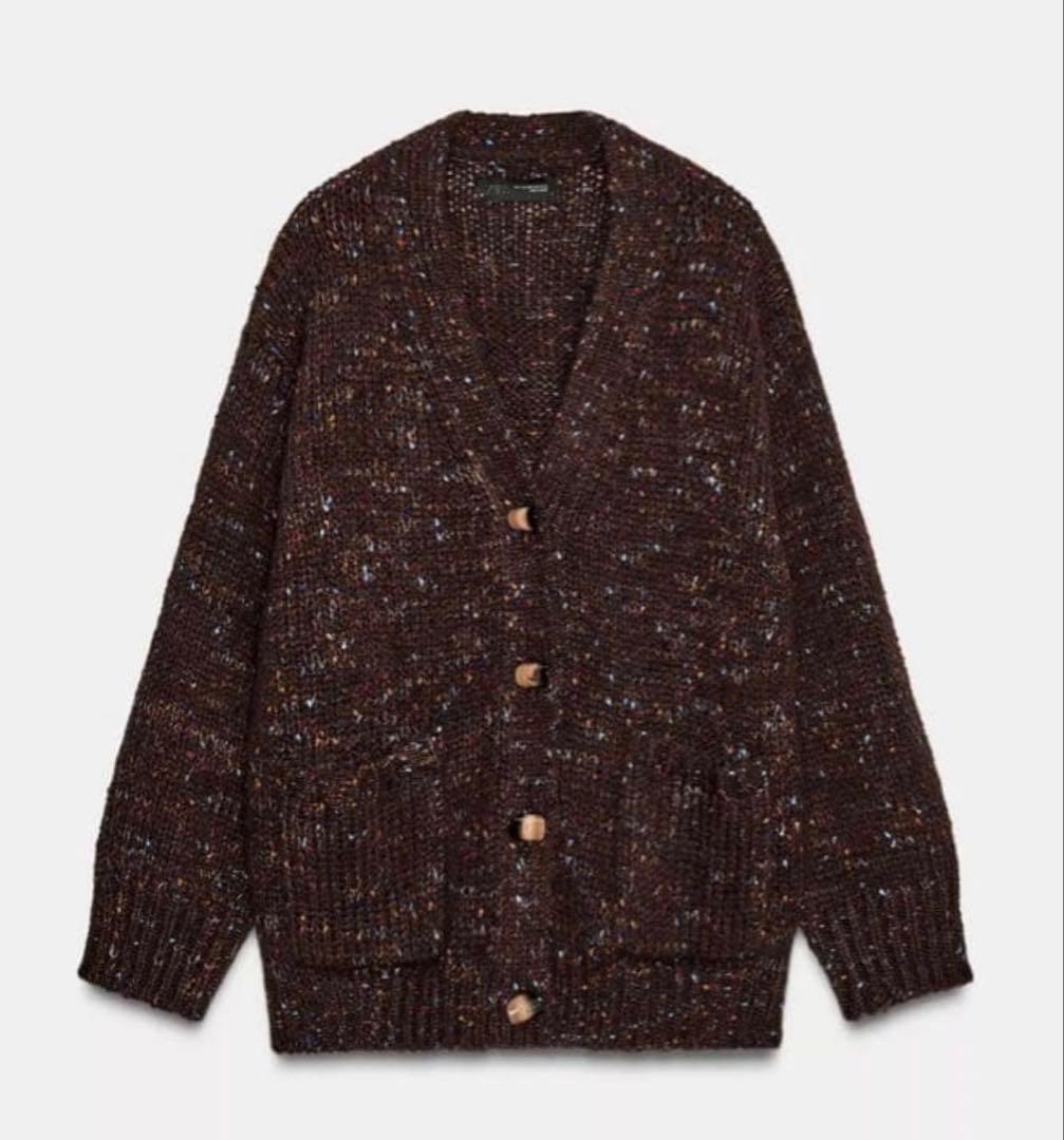 ★新品★ZARA オーバーサイズピンチニットカーディガン ダークブラウン