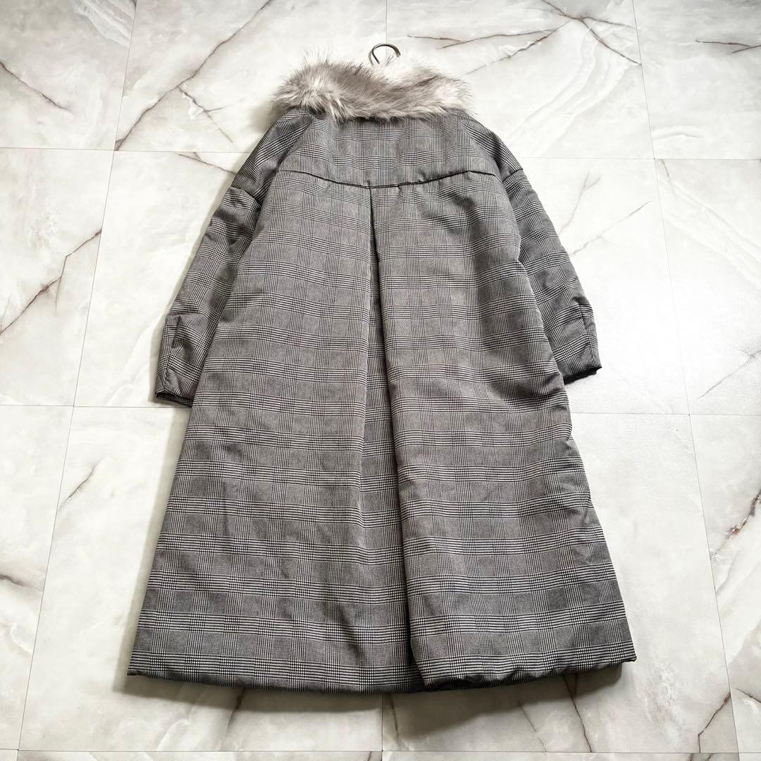 M18196 極美品　セルフォード　ファー付きロングコート　中綿　グレー　38