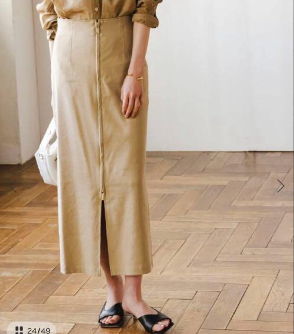 極美品　ノーブル　25SS コンフォートストレッチジップタイトスカート リネン混