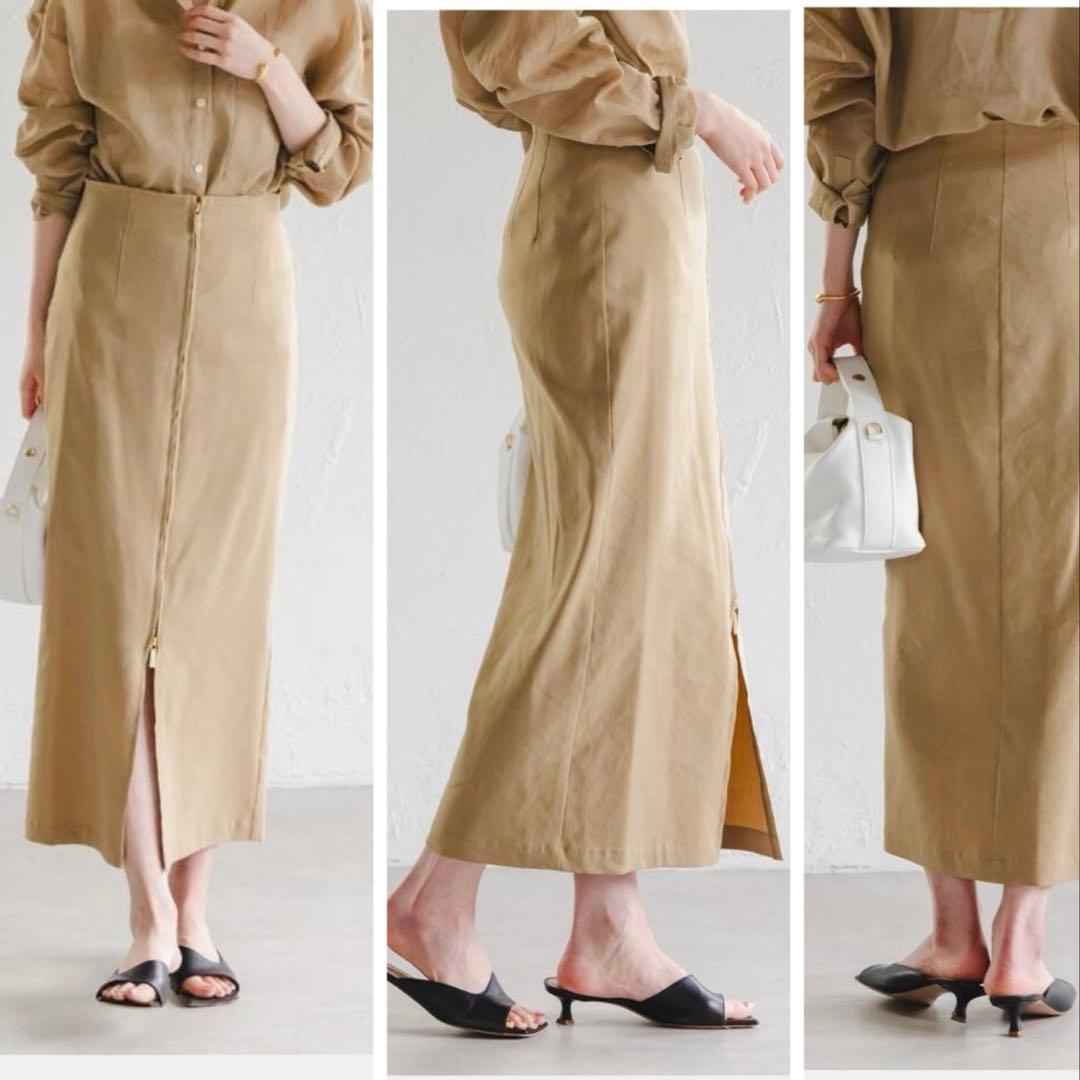 極美品　ノーブル　25SS コンフォートストレッチジップタイトスカート リネン混
