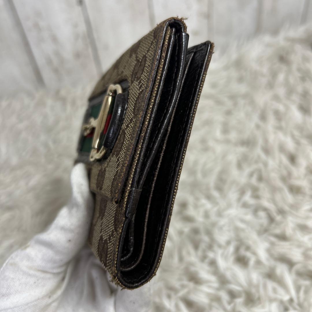 GUCCI シェリーライン　ホースビット　GGキャンバス　二つ折り財布　財布