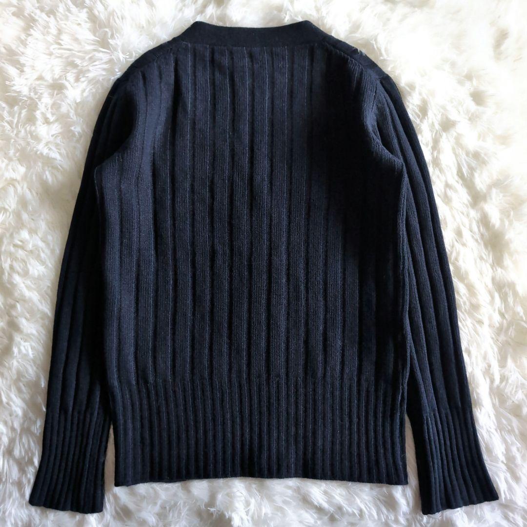 美品 プラダ カシミヤブレンド ウール リブニット カーディガン 40 ネイビー