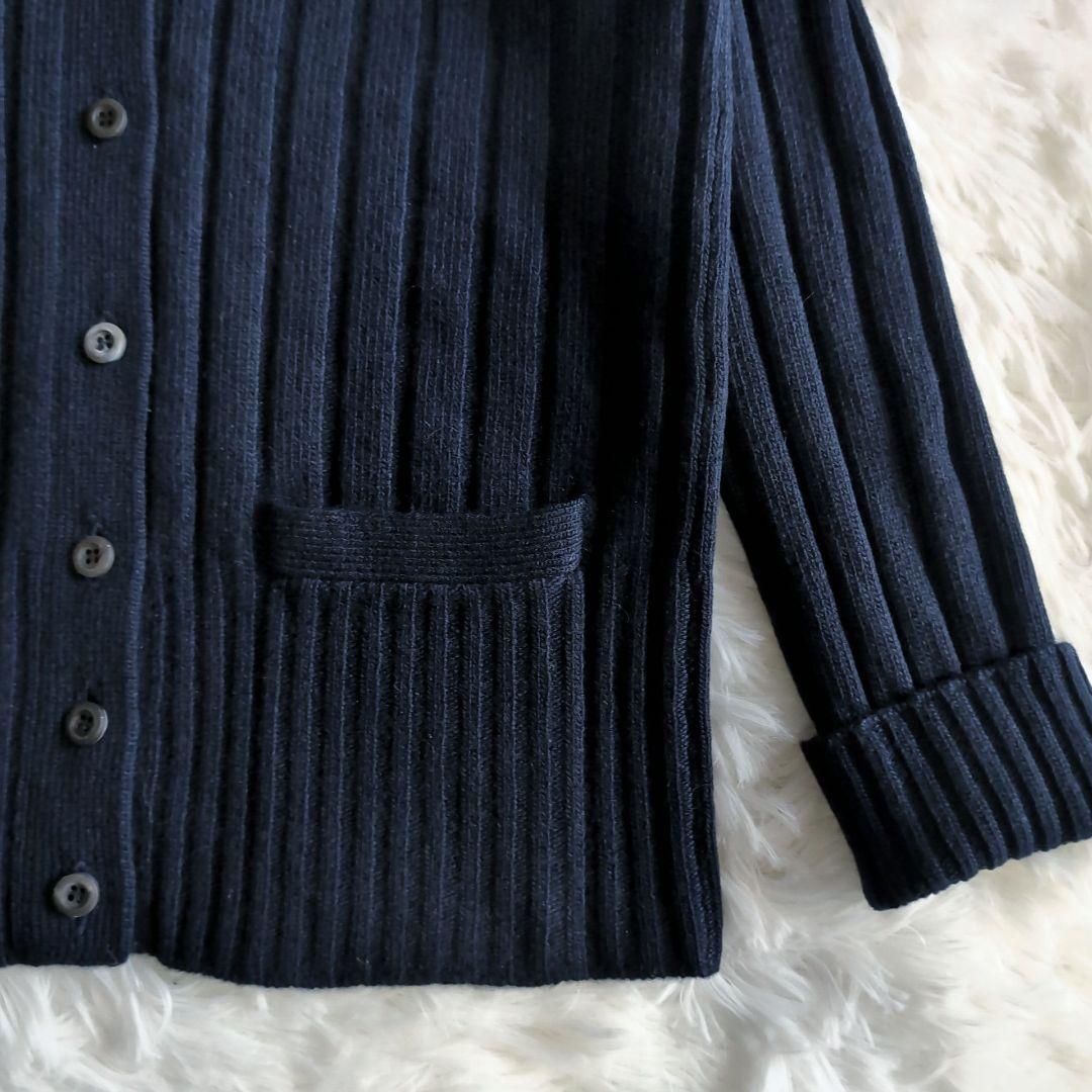 美品 プラダ カシミヤブレンド ウール リブニット カーディガン 40 ネイビー