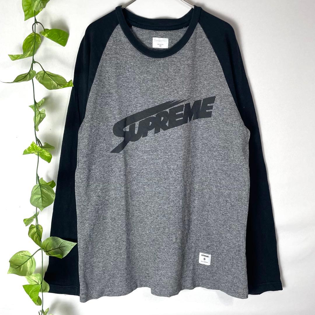 極美品 SUPREME ラグラン袖 ロンT リンガーシャツ グレー ブラック