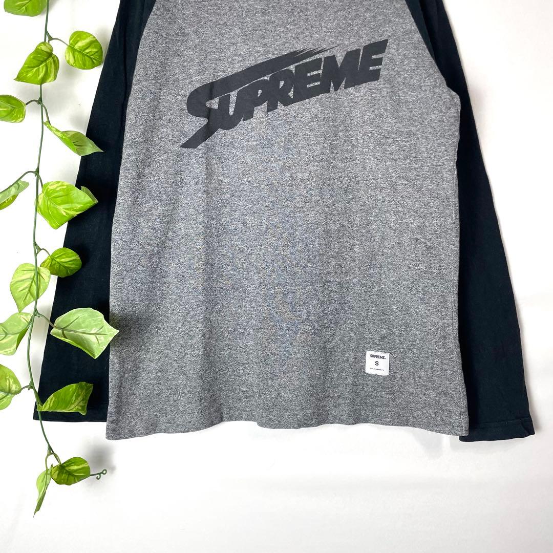 極美品 SUPREME ラグラン袖 ロンT リンガーシャツ グレー ブラック