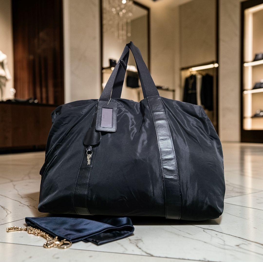 美品 PRADA プラダ ナイロン ボストンバッグ 黒 大容量 旅行 正規品