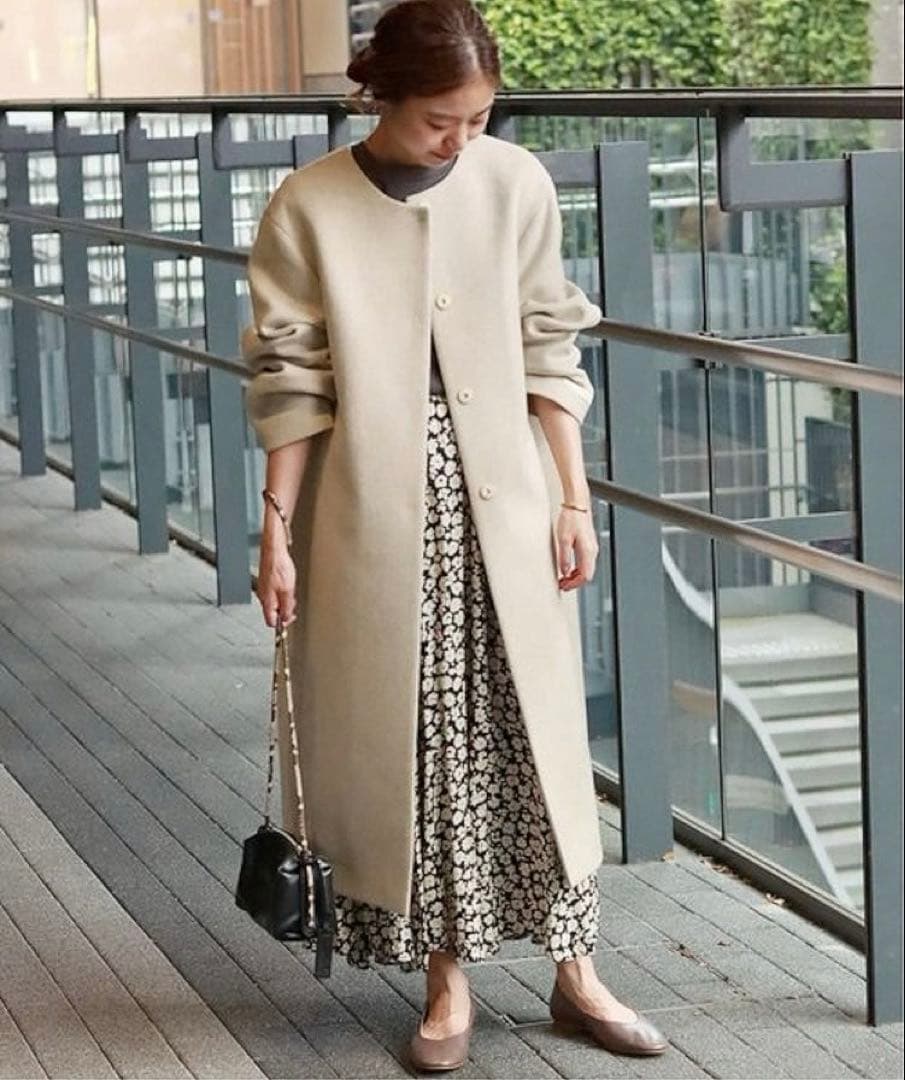 【美品】LANA WOOL 140クルーネックコート ベージュ❁˚
