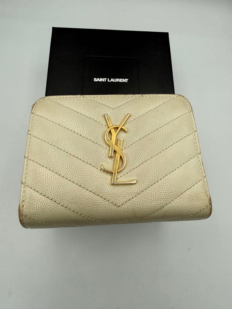 サンローランSAINT LAURENT 二つ折り財布 クリーム　ミニ財布