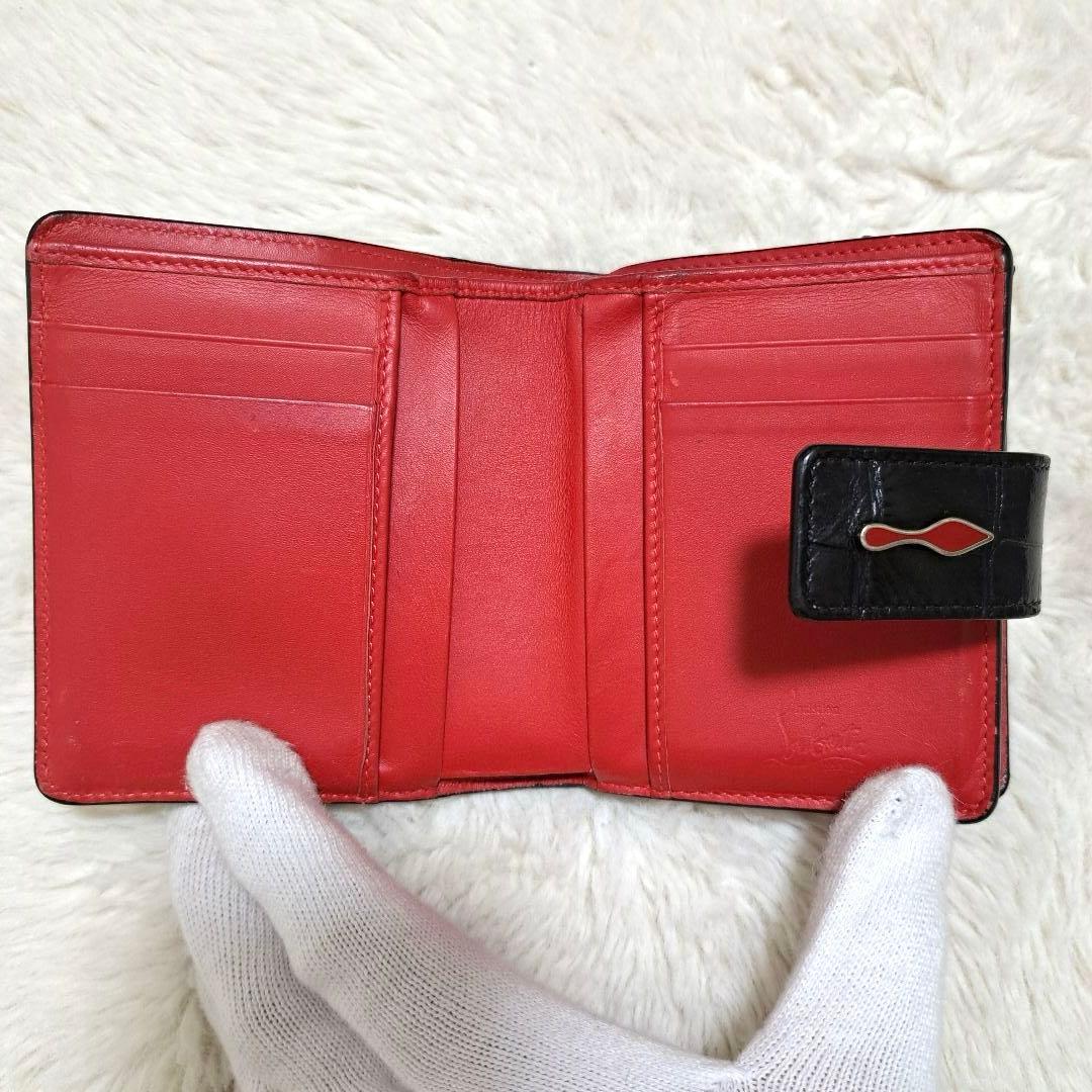 ✨極美品　希少✨ルブタン　二つ折り　パロマ　クロコ　ラバー　ブラック