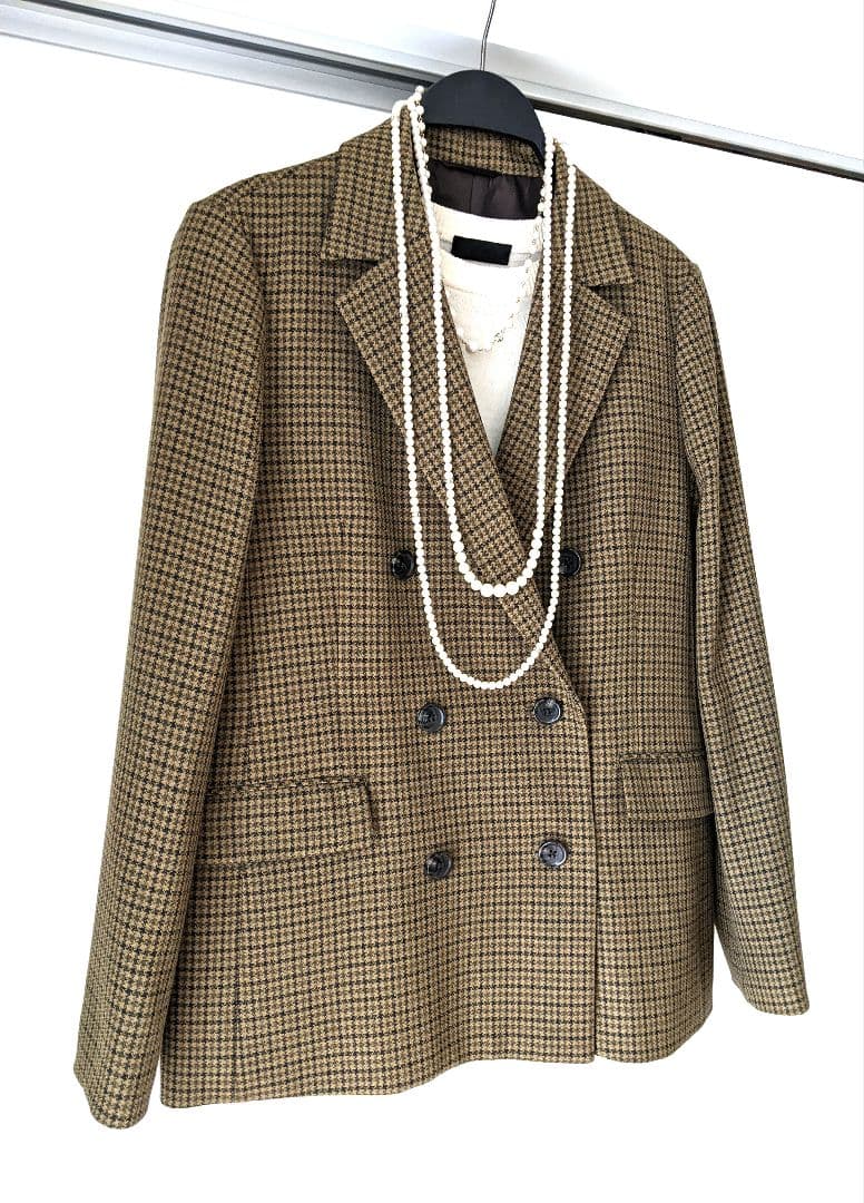 極美品【ANCHOR WOMAN】千鳥柄 ダブルブレスト ジャケット 茶　XL