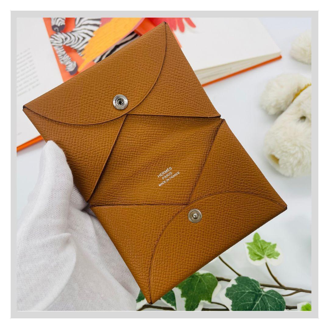 HERMES エルメス カルヴィ ケース ブラウン ヴォーエプソン　レザー